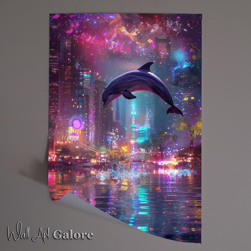 Buy Unframed Poster : (Dolphin is jumping with colorful lights)