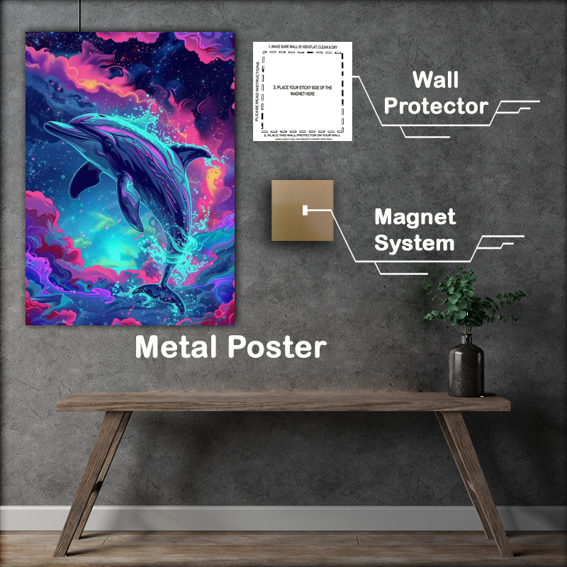 Buy Metal Poster : (Dolphin jumping into the purple haze)