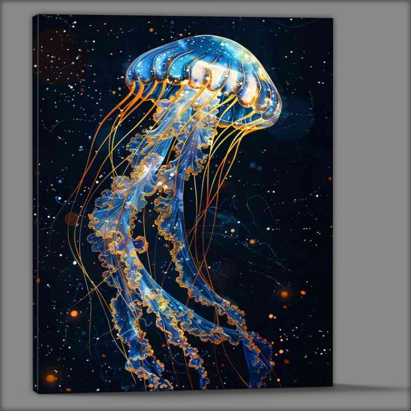 Buy Canvas : (Jellyfish blue and gold lines dark Ocean)