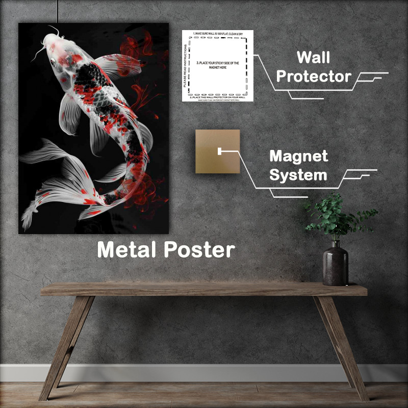 Buy Metal Poster : (Koi japanese in stunning white red and black)