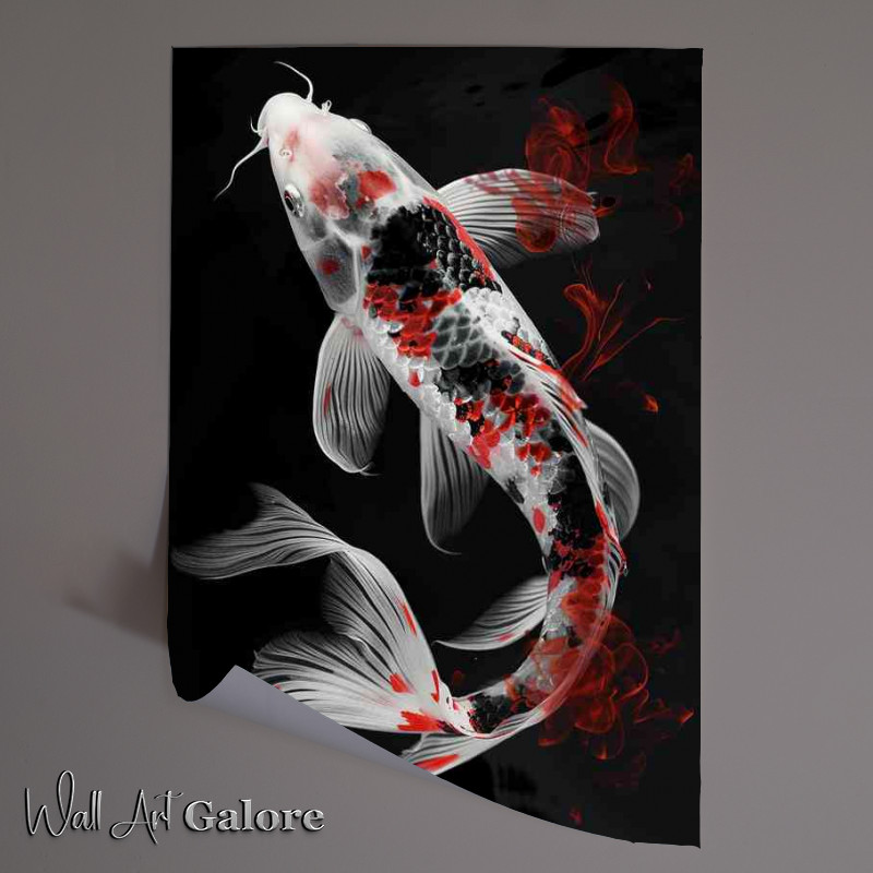 Buy Unframed Poster : (Koi japanese in stunning white red and black)