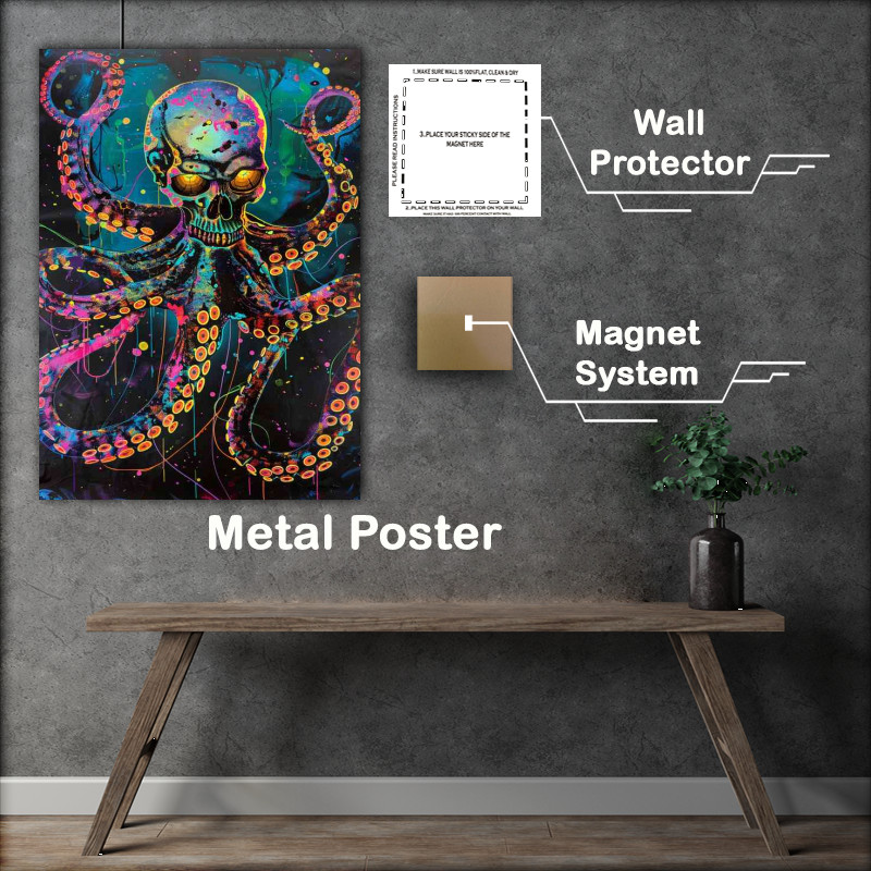 Buy Metal Poster : (Octopus is shown with glowing tentacles and eyes)