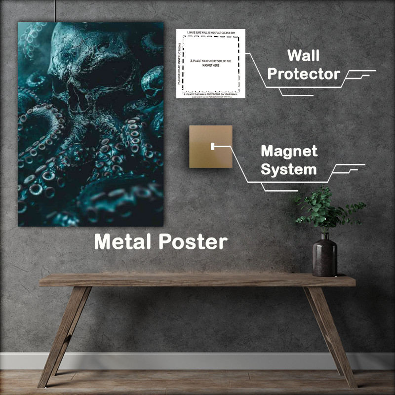 Buy Metal Poster : (Octopus with tentacles dark sea)