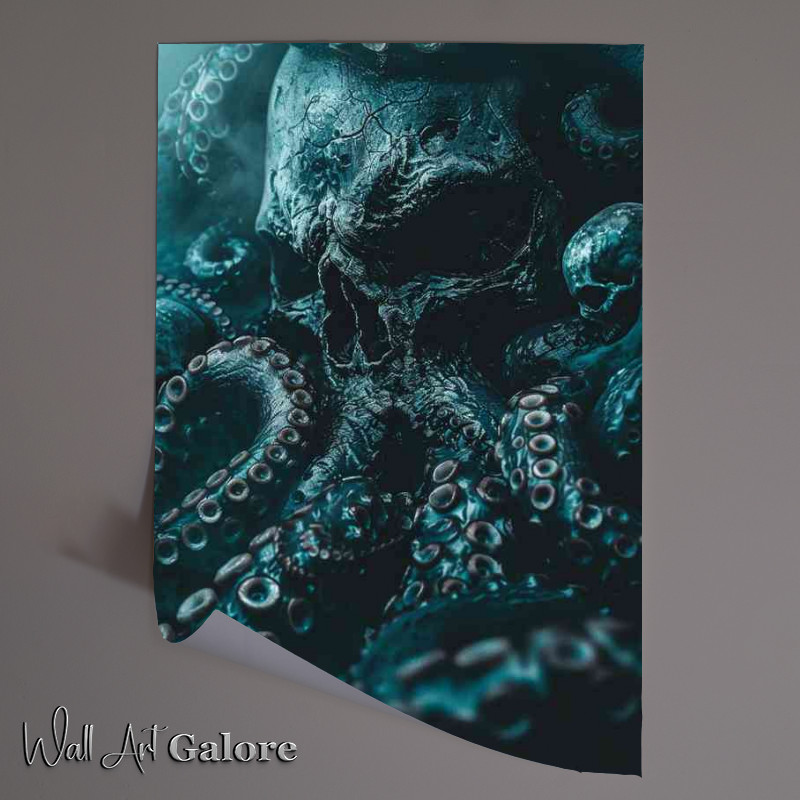 Buy Unframed Poster : (Octopus with tentacles dark sea)