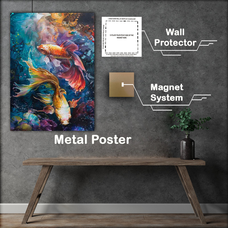 Buy Metal Poster : (Painting style the siamese fighting fish)