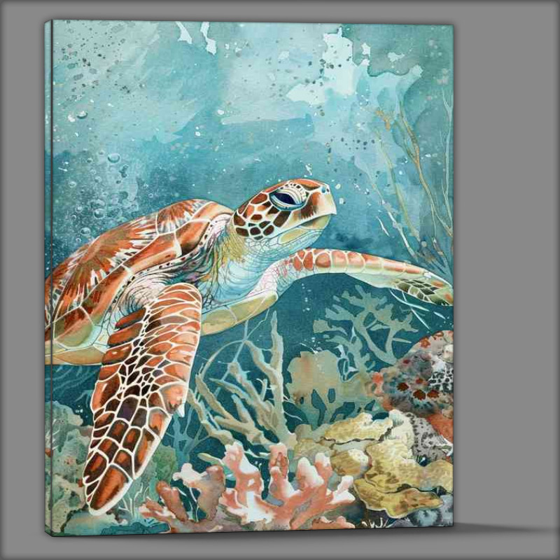 Buy Canvas : (Sea turtle swimming on the ocean bed)