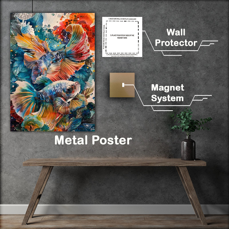 Buy Metal Poster : (Siamese fighting fish painted style)