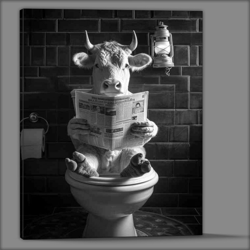 Buy Canvas : (A Cow seated on a toilet with a newspape)