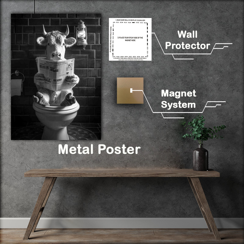Buy Metal Poster : (A Cow seated on a toilet with a newspape)