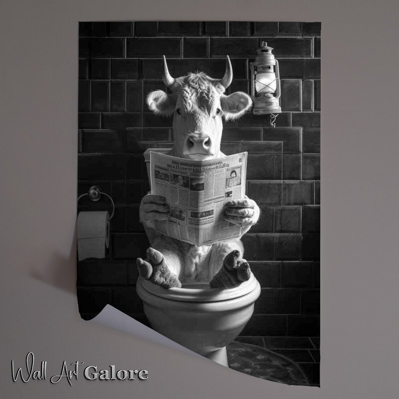 Buy Unframed Poster : (A Cow seated on a toilet with a newspape)