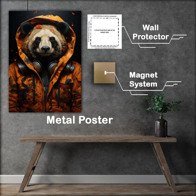 Buy Metal Poster : (Brown Bear with his headphones)
