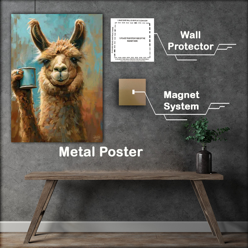 Buy Metal Poster : (Coffee morning with the Llama)