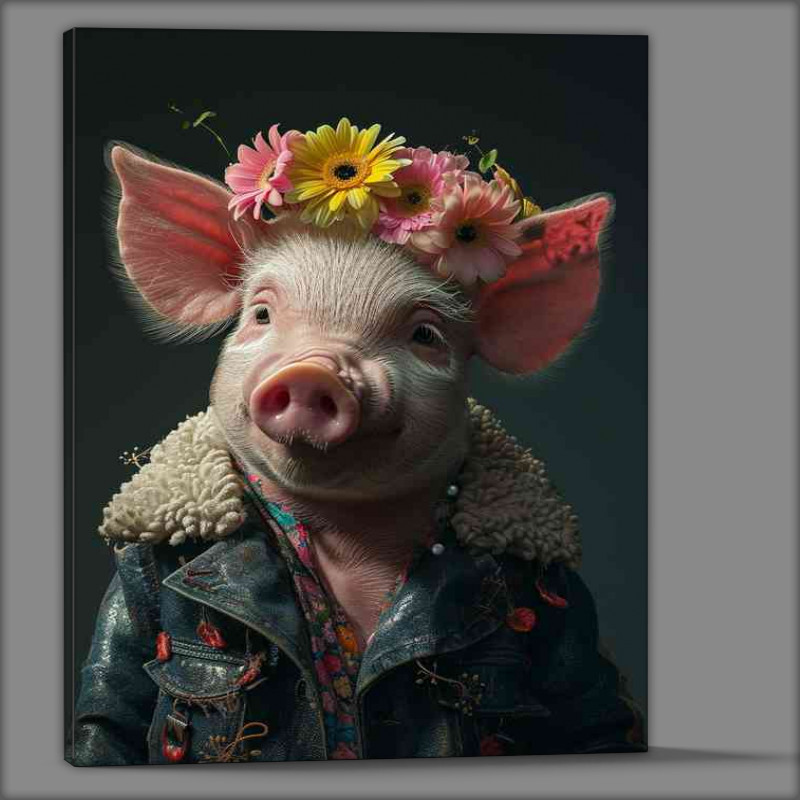 Buy Canvas : (Little Pig wearing a flowered head set)