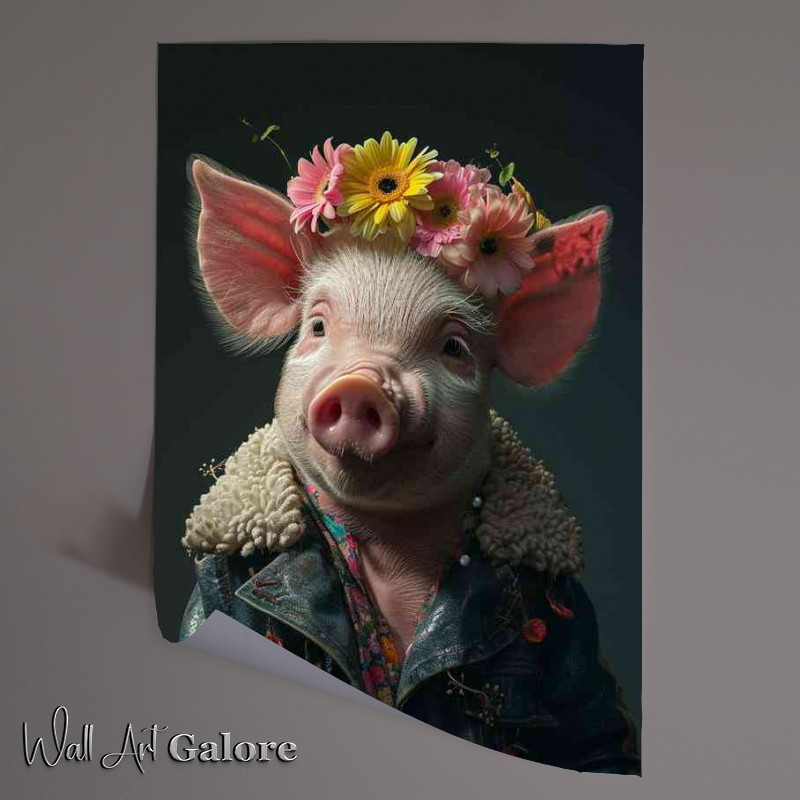 Buy Unframed Poster : (Little Pig wearing a flowered head set)