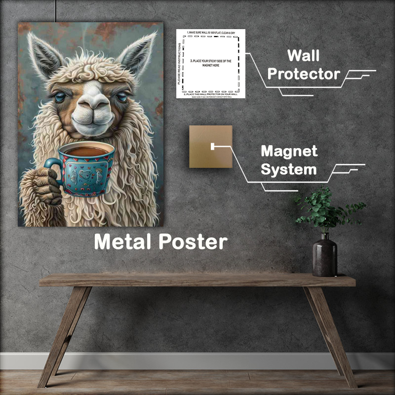 Buy Metal Poster : (Llama enjoying a coffee break)
