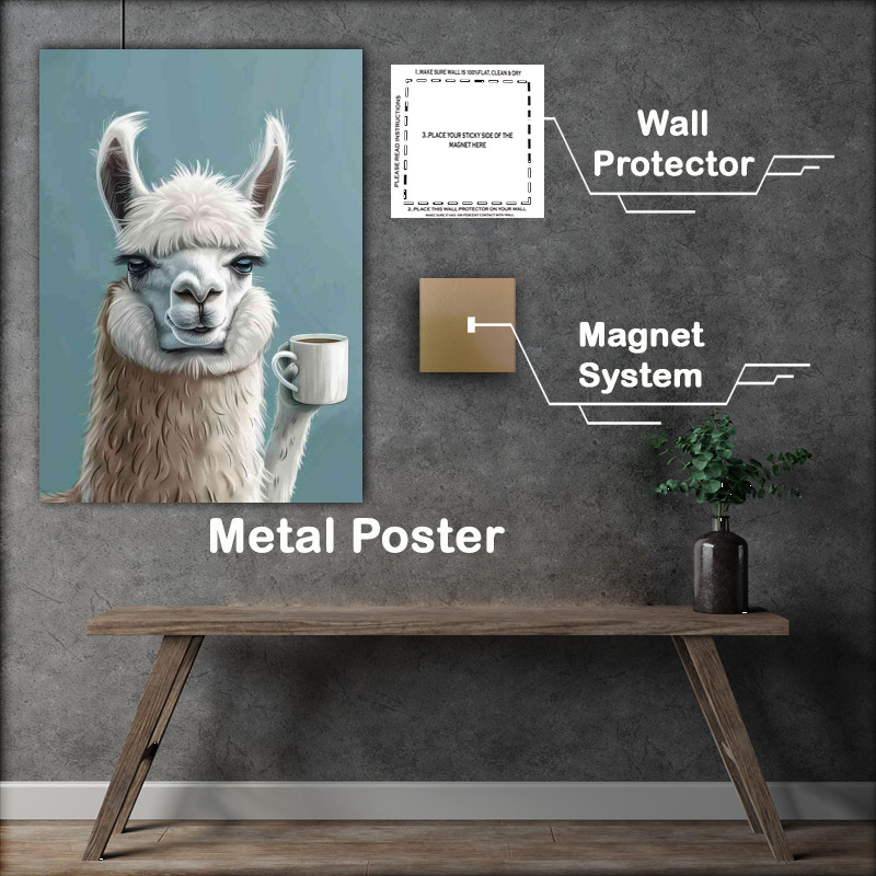 Buy Metal Poster : (Llama waking up to her coffee)