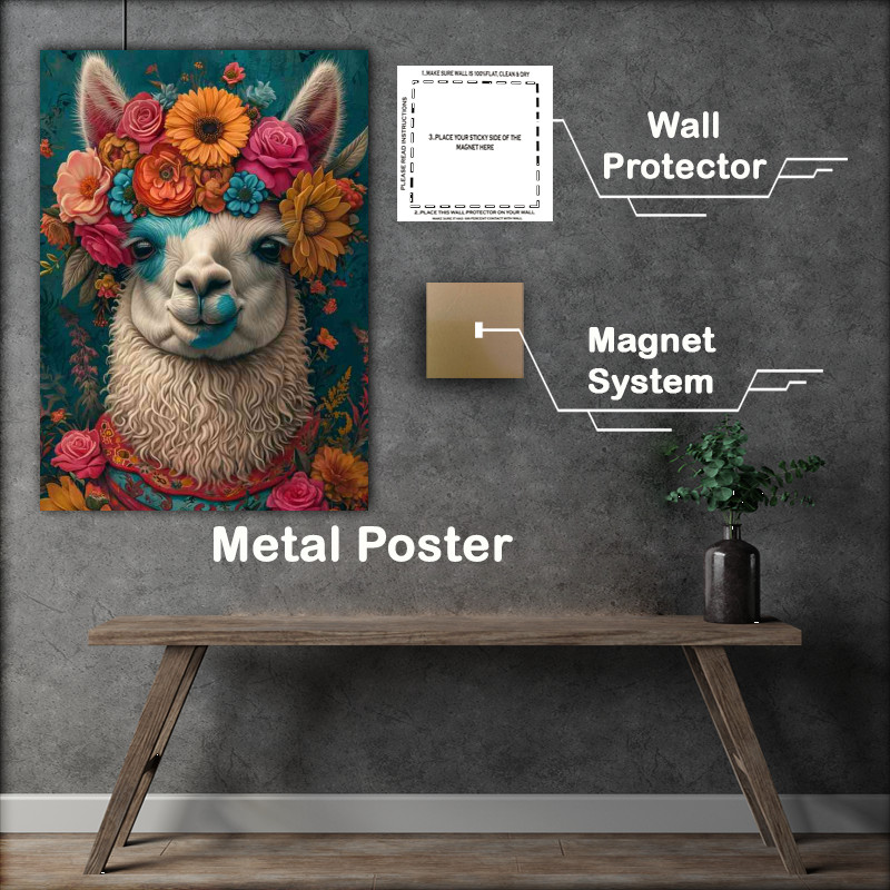 Buy Metal Poster : (Llama with a flowered headband on)