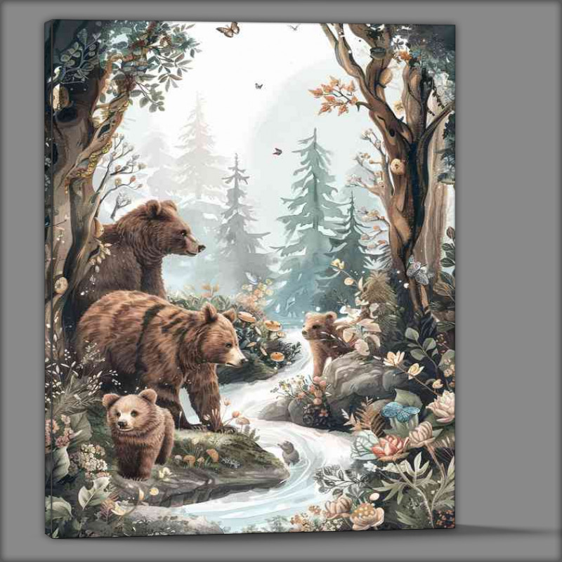 Buy Canvas : (A Family of Bears by the stream)