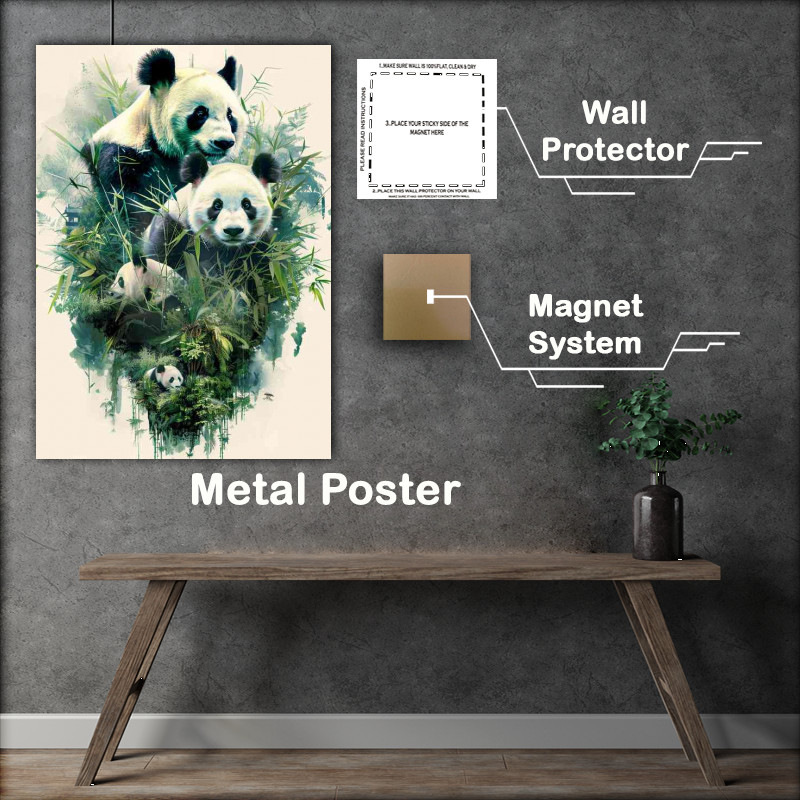 Buy Metal Poster : (A Family of Pandas double exposure)
