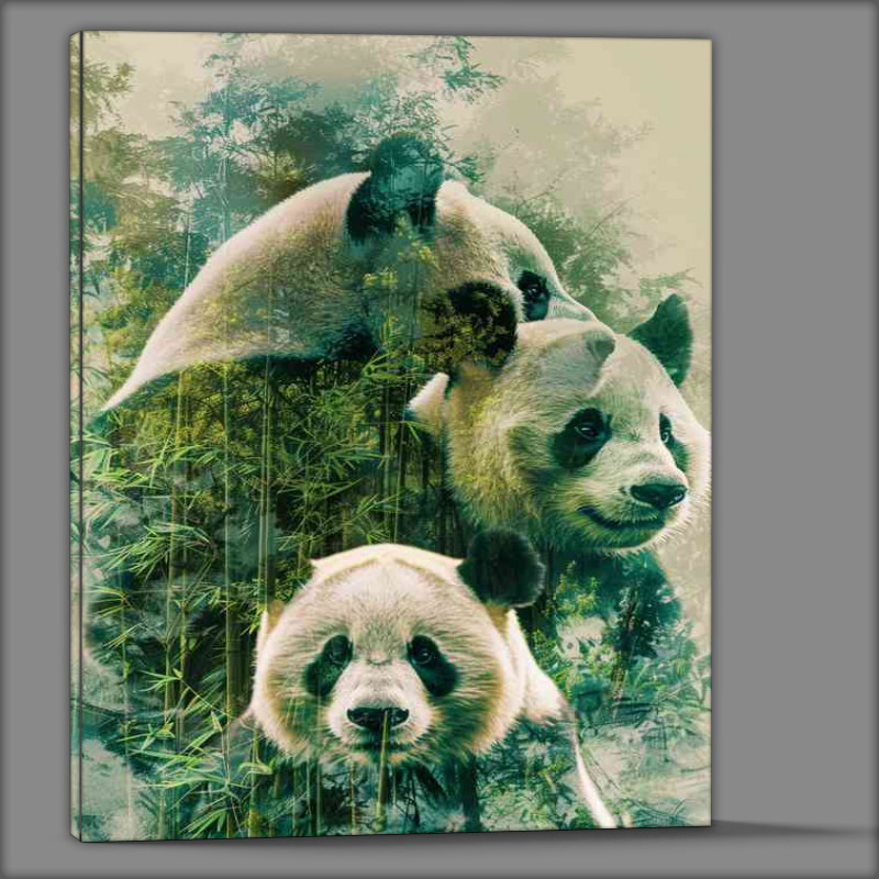 Buy Canvas : (A Set of Pandas in the woodlands)