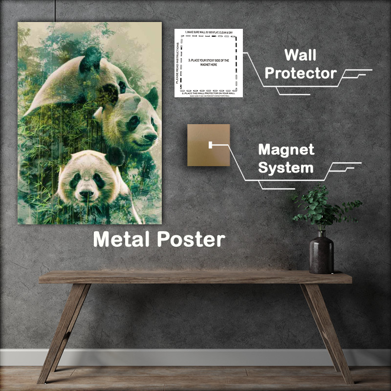 Buy Metal Poster : (A Set of Pandas in the woodlands)