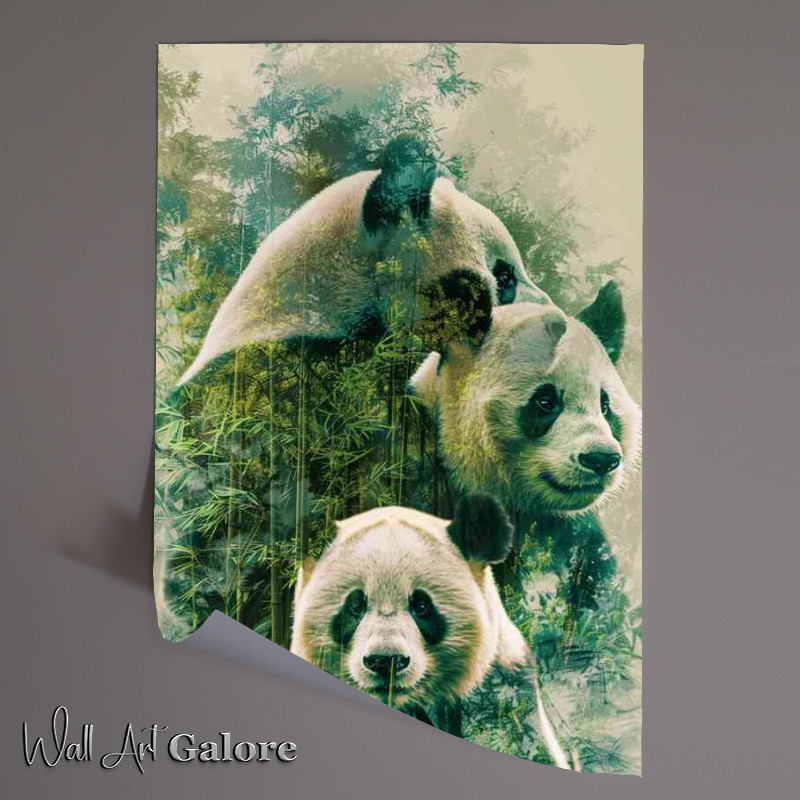 Buy Unframed Poster : (A Set of Pandas in the woodlands)