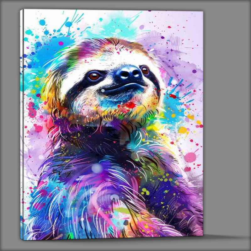 Buy Canvas : (A cute sloth with colorful paint splashes)