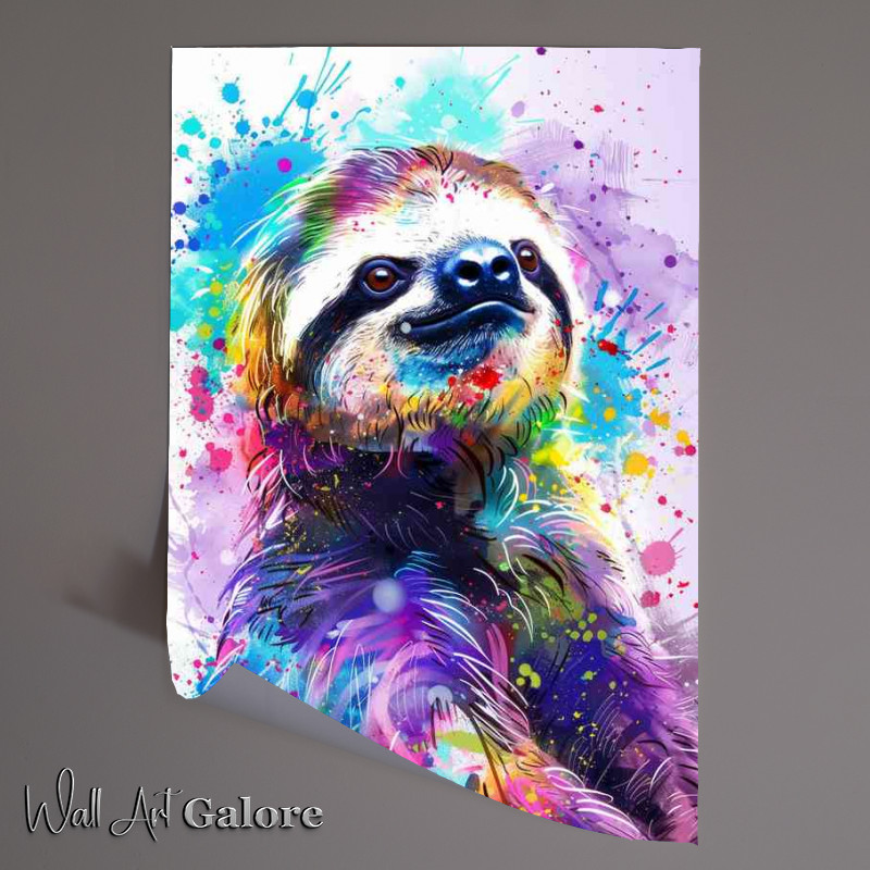 Buy Unframed Poster : (A cute sloth with colorful paint splashes)