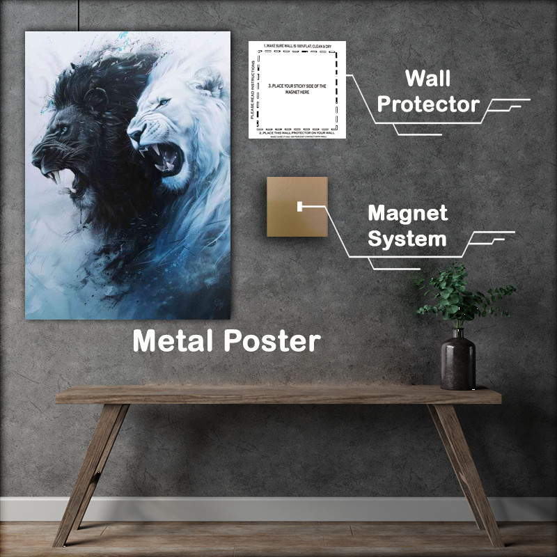 Buy Metal Poster : (A pair of black and white Tigers)