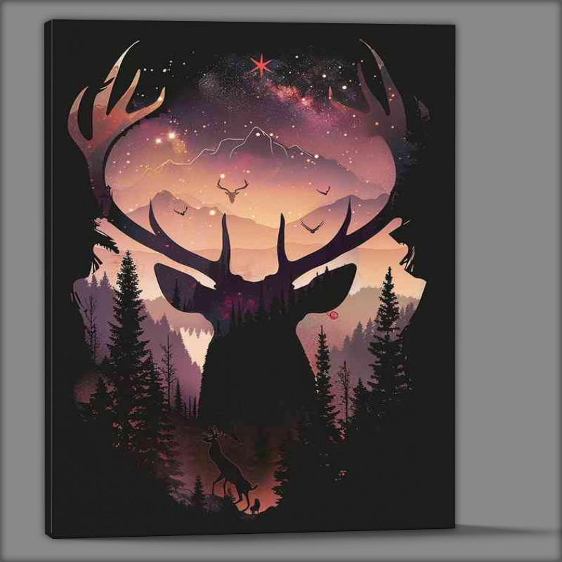 Buy Canvas : (A silhouette of Deer in the woods)