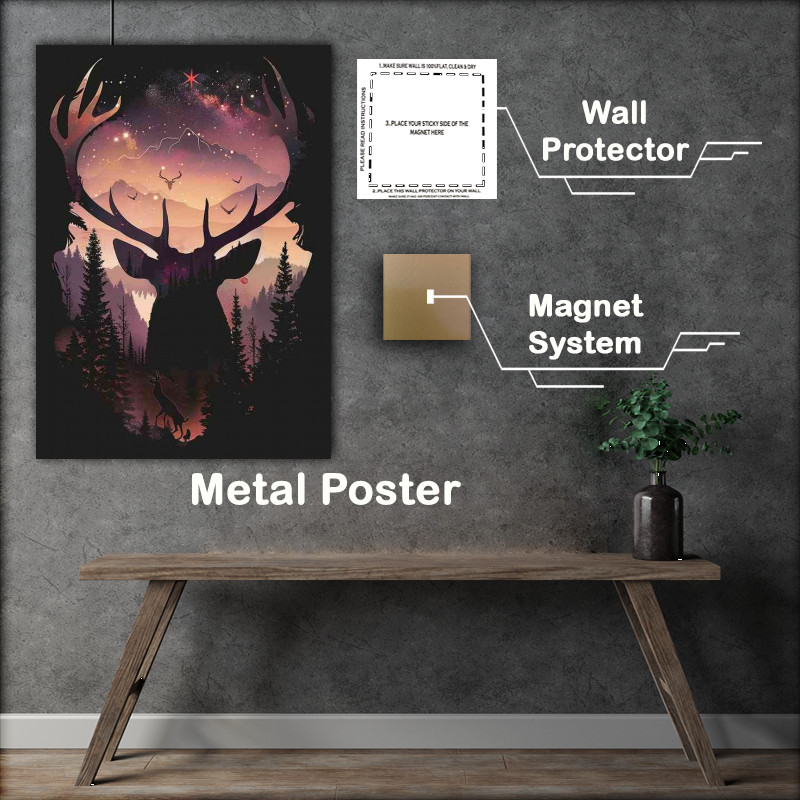 Buy Metal Poster : (A silhouette of Deer in the woods)