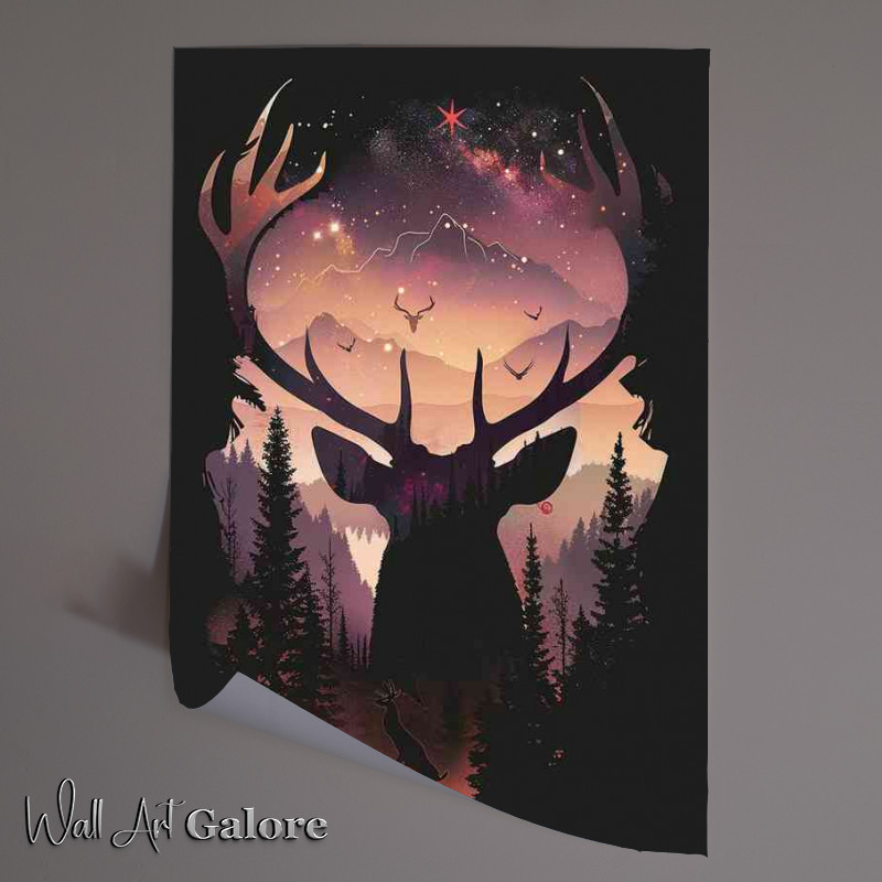 Buy Unframed Poster : (A silhouette of Deer in the woods)