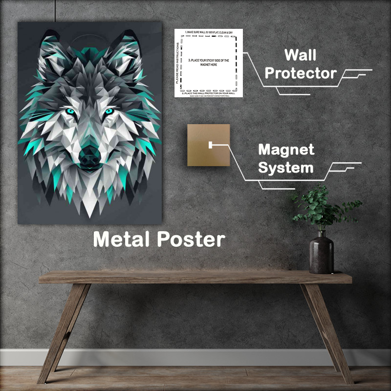 Buy Metal Poster : (Abstract geometric wolf design dark grey background)