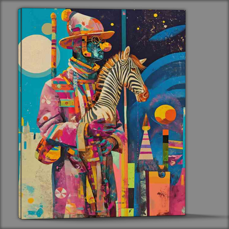 Buy Canvas : (Abstract man holding his pet zebra)