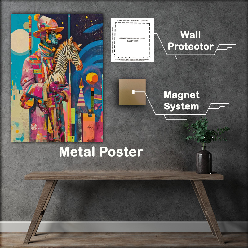 Buy Metal Poster : (Abstract man holding his pet zebra)