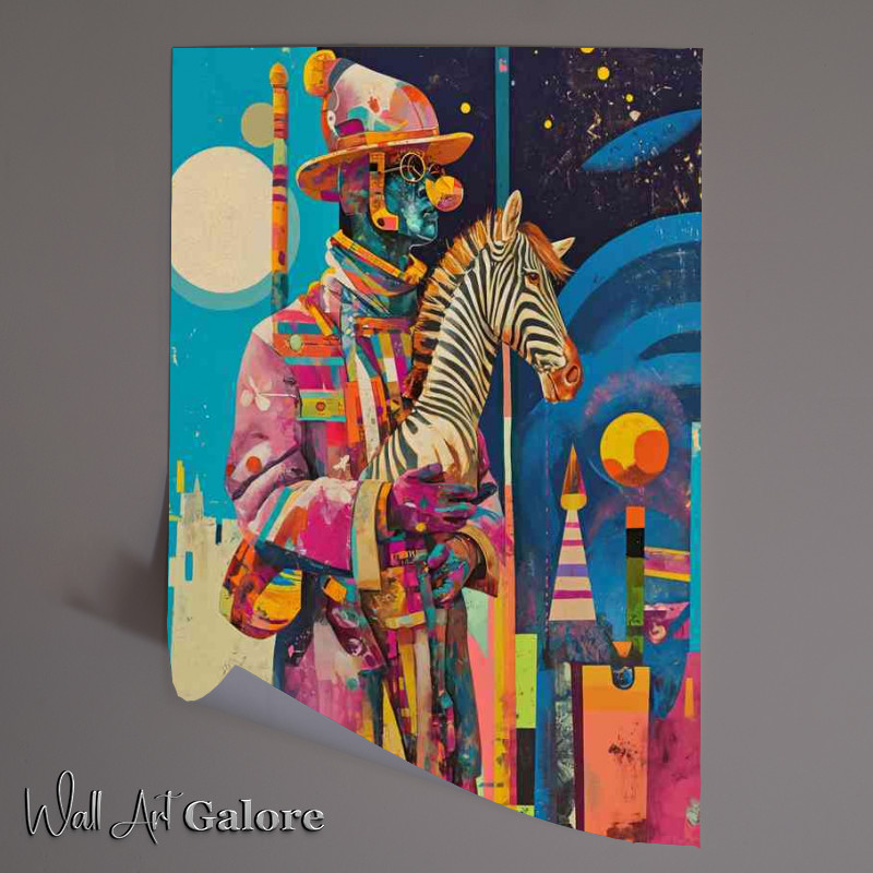 Buy Unframed Poster : (Abstract man holding his pet zebra)