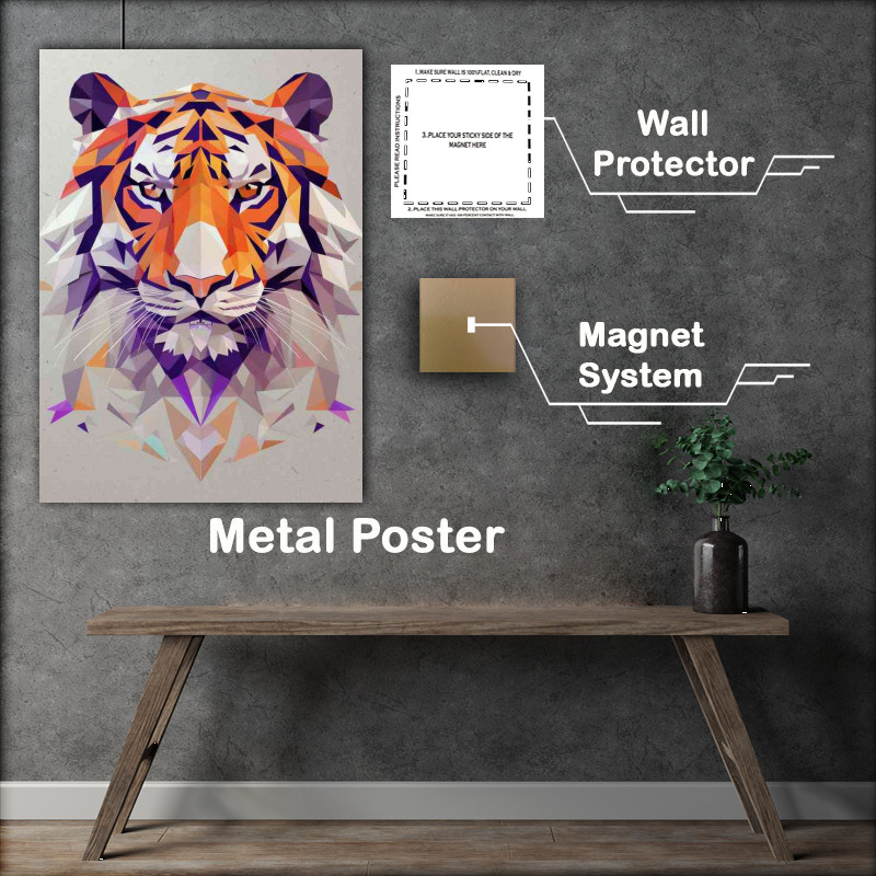 Buy Metal Poster : (Abstract white Tiger composed of geometric shapes)
