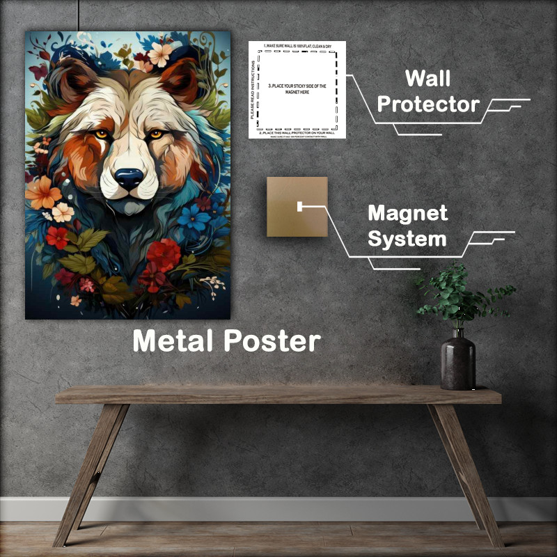 Buy Metal Poster : (Bear head with array of flowers)