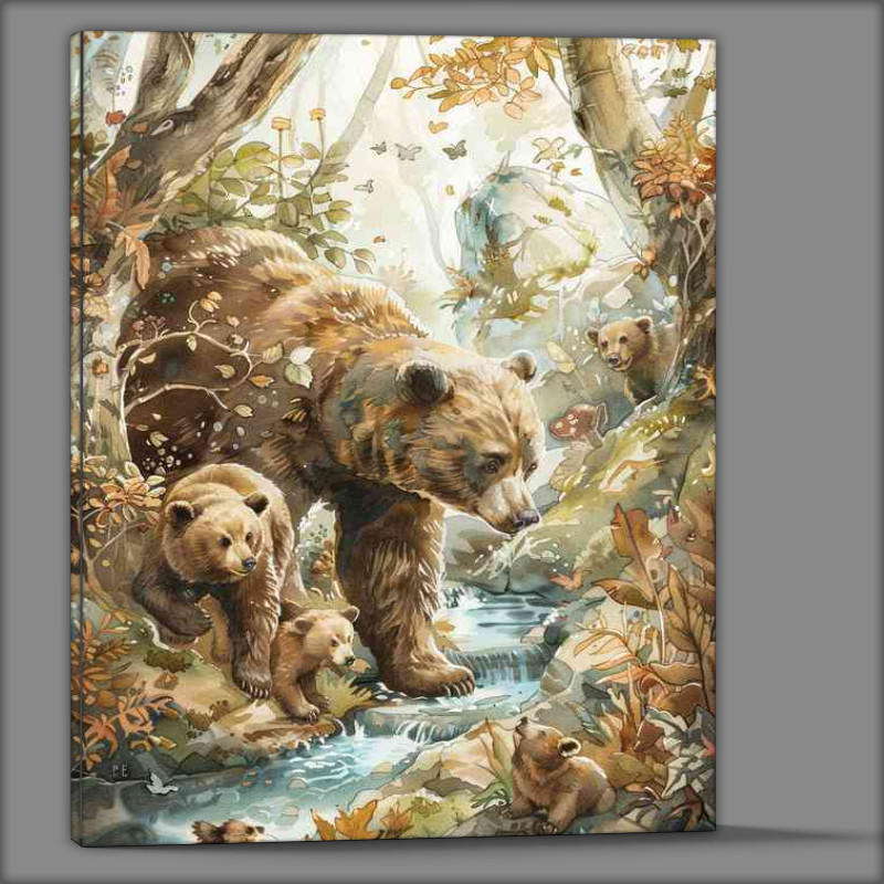 Buy Canvas : (Bears and cubs in the forest)