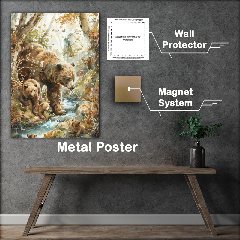 Buy Metal Poster : (Bears and cubs in the forest)