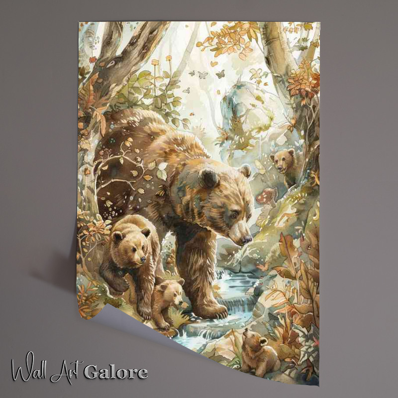 Buy Unframed Poster : (Bears and cubs in the forest)