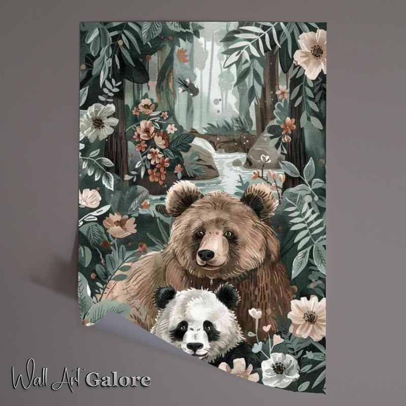 Buy Unframed Poster : (Bears in the woodland stream)