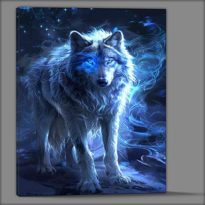 Buy Canvas : (Beautiful Wolf with glowing blue eyes)