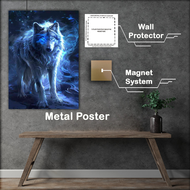 Buy Metal Poster : (Beautiful Wolf with glowing blue eyes)