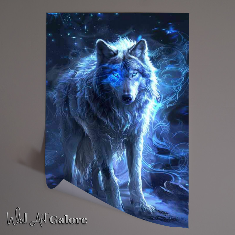Buy Unframed Poster : (Beautiful Wolf with glowing blue eyes)