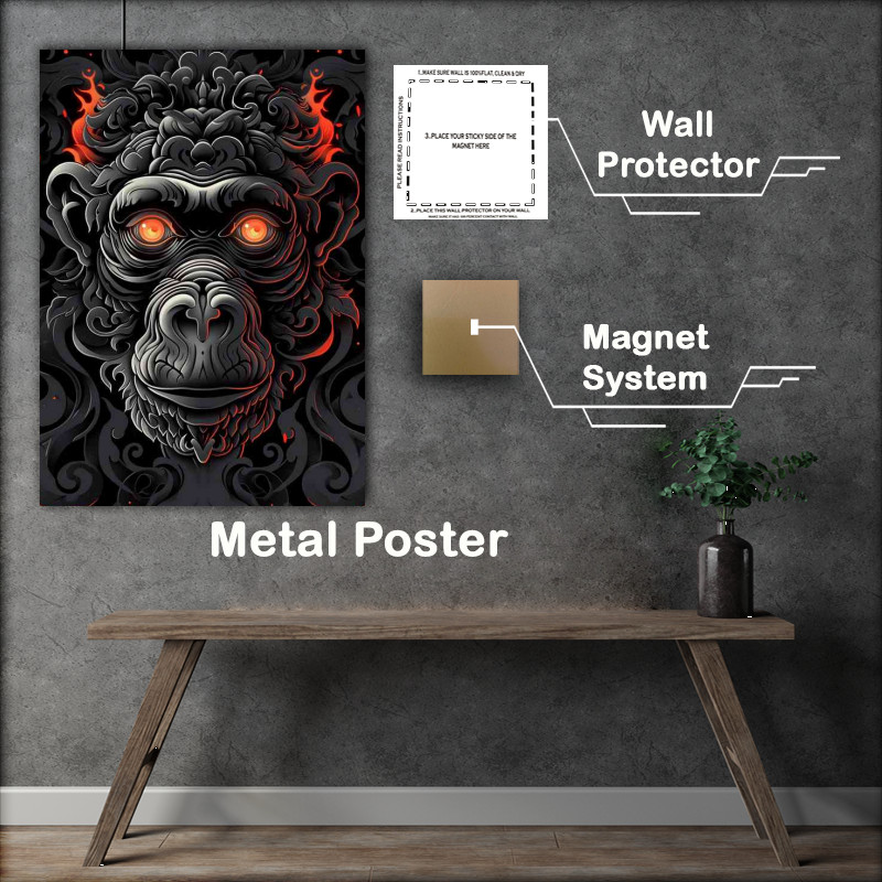 Buy Metal Poster : (Black monkey head with glowing eyes)