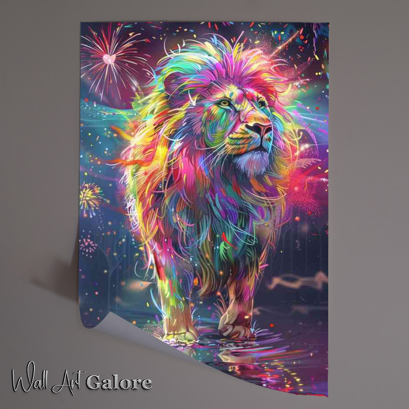 Buy Unframed Poster : (Bright colourful Lion standing in water)