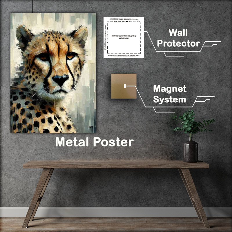 Buy Metal Poster : (Cheetahs face using a heavy palette knife technique)