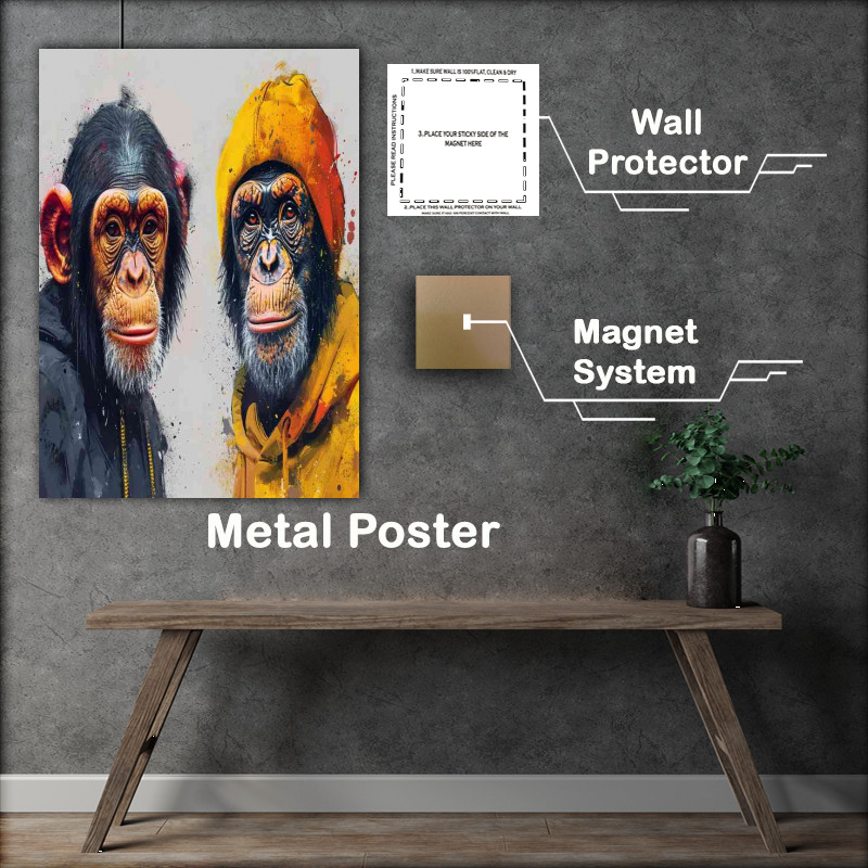 Buy Metal Poster : (Chimpanzee and monkey painted art style)