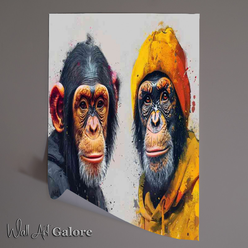 Buy Unframed Poster : (Chimpanzee and monkey painted art style)
